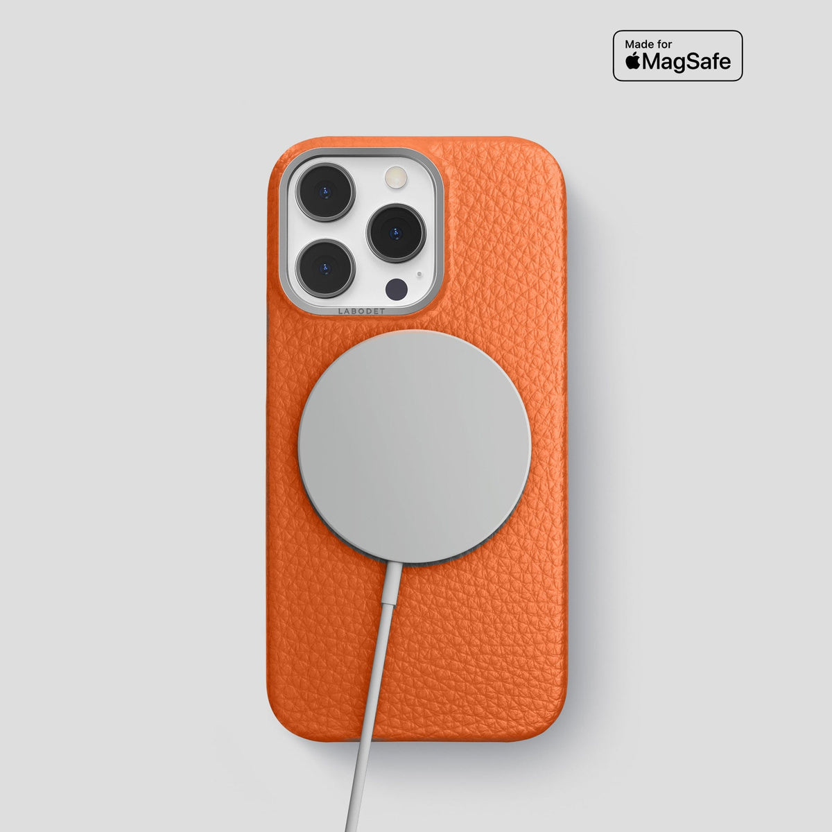 Orange iPhone 15 Pro Classic Case Calf with Steel Metal -5 | Orange-Steel