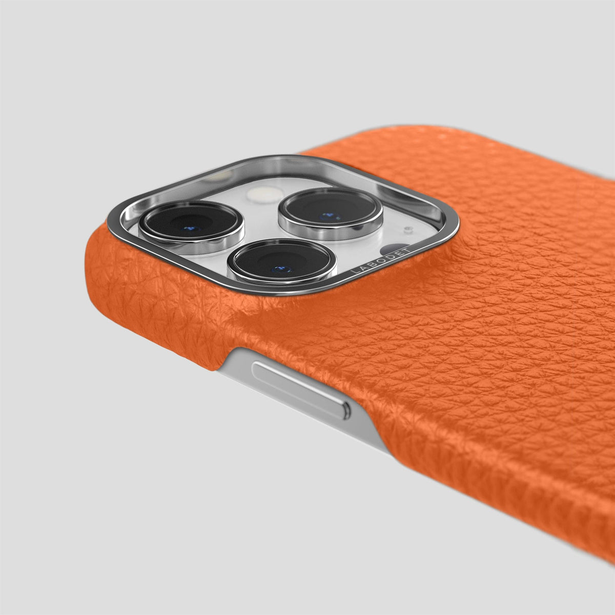 Orange iPhone 15 Pro Classic Case Calf with Steel Metal -6 | Orange-Steel
