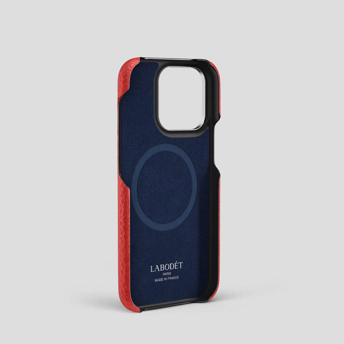 Red iPhone 15 Pro Classic Case Calf with Steel Metal -4 | Red-Steel