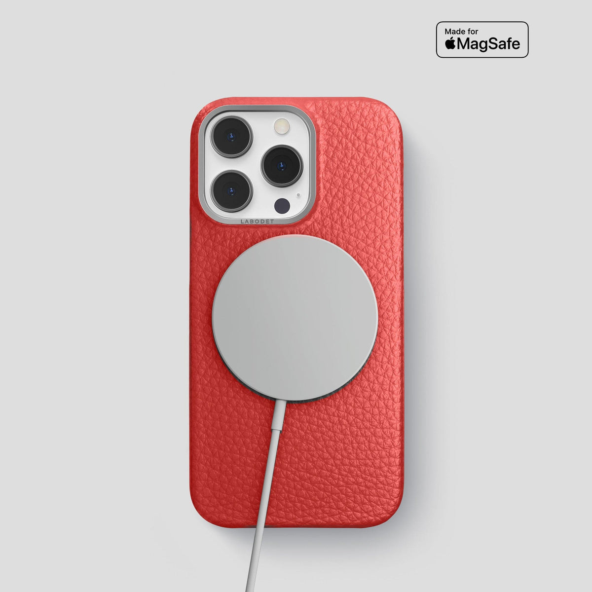 Red iPhone 15 Pro Classic Case Calf with Steel Metal -5 | Red-Steel
