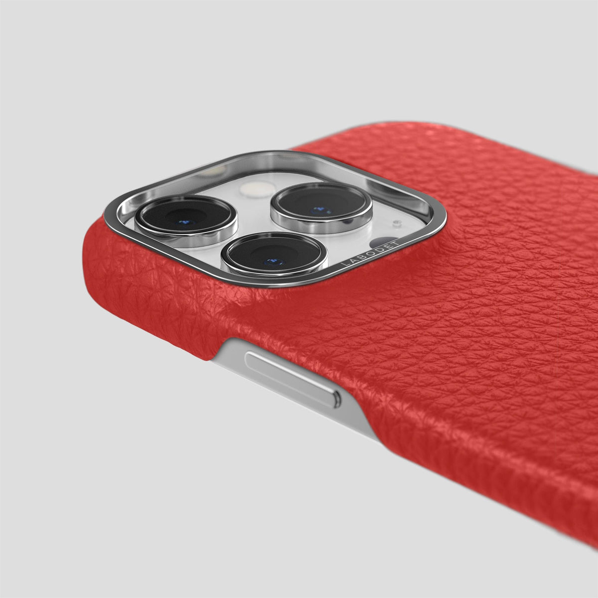 Red iPhone 15 Pro Classic Case Calf with Steel Metal -6 | Red-Steel