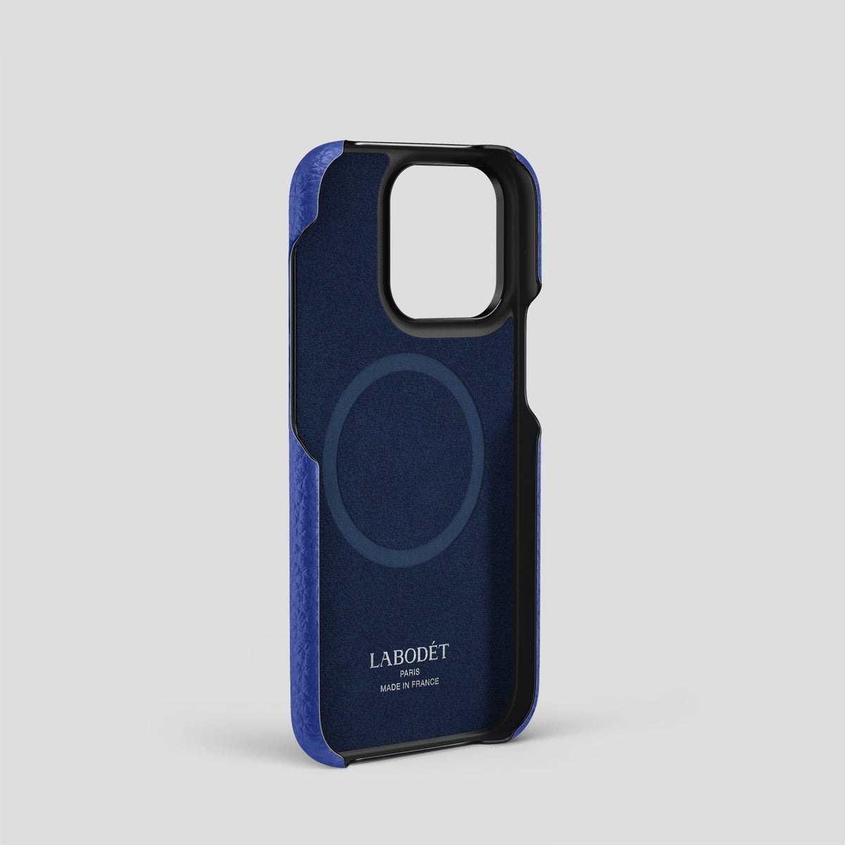 Royal Blue iPhone 15 Pro Classic Case Calf with Black Metal -4 | Royal-Blue-Black