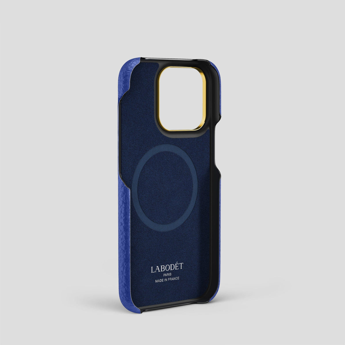 Royal Blue iPhone 15 Pro Classic Case Calf with Gold Metal -4 | Royal-Blue-Gold