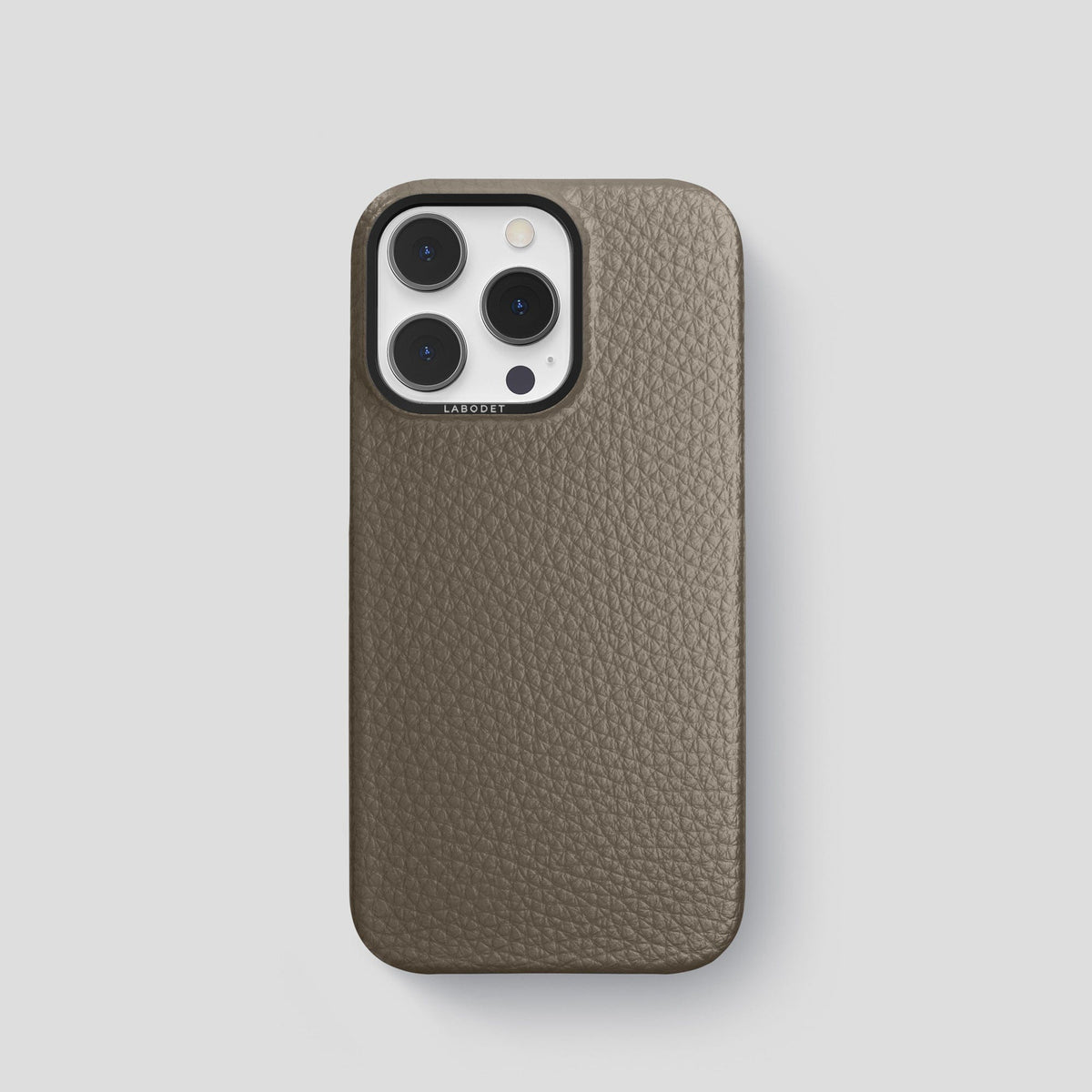 Taupe iPhone 15 Pro Classic Case Calf with Black Metal -1 | Taupe-Black