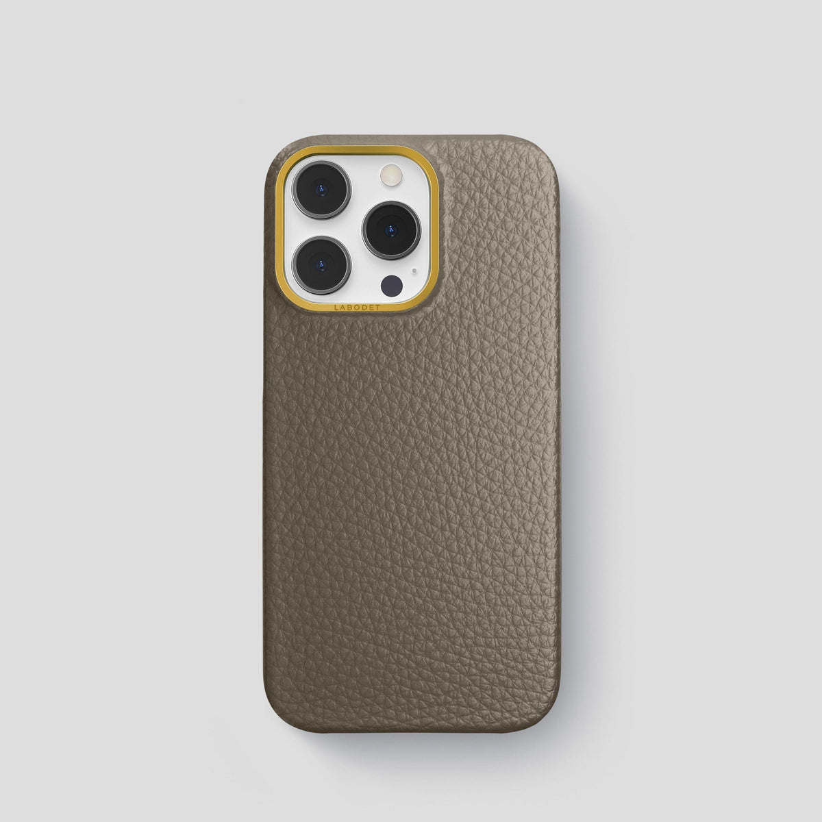 Taupe iPhone 15 Pro Classic Case Calf with Gold Metal -1 | Taupe-Gold