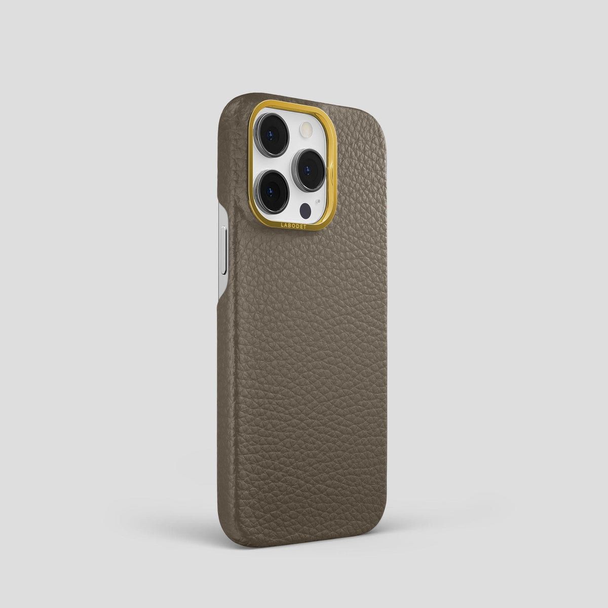 Taupe iPhone 15 Pro Classic Case Calf with Gold Metal -2 | Taupe-Gold