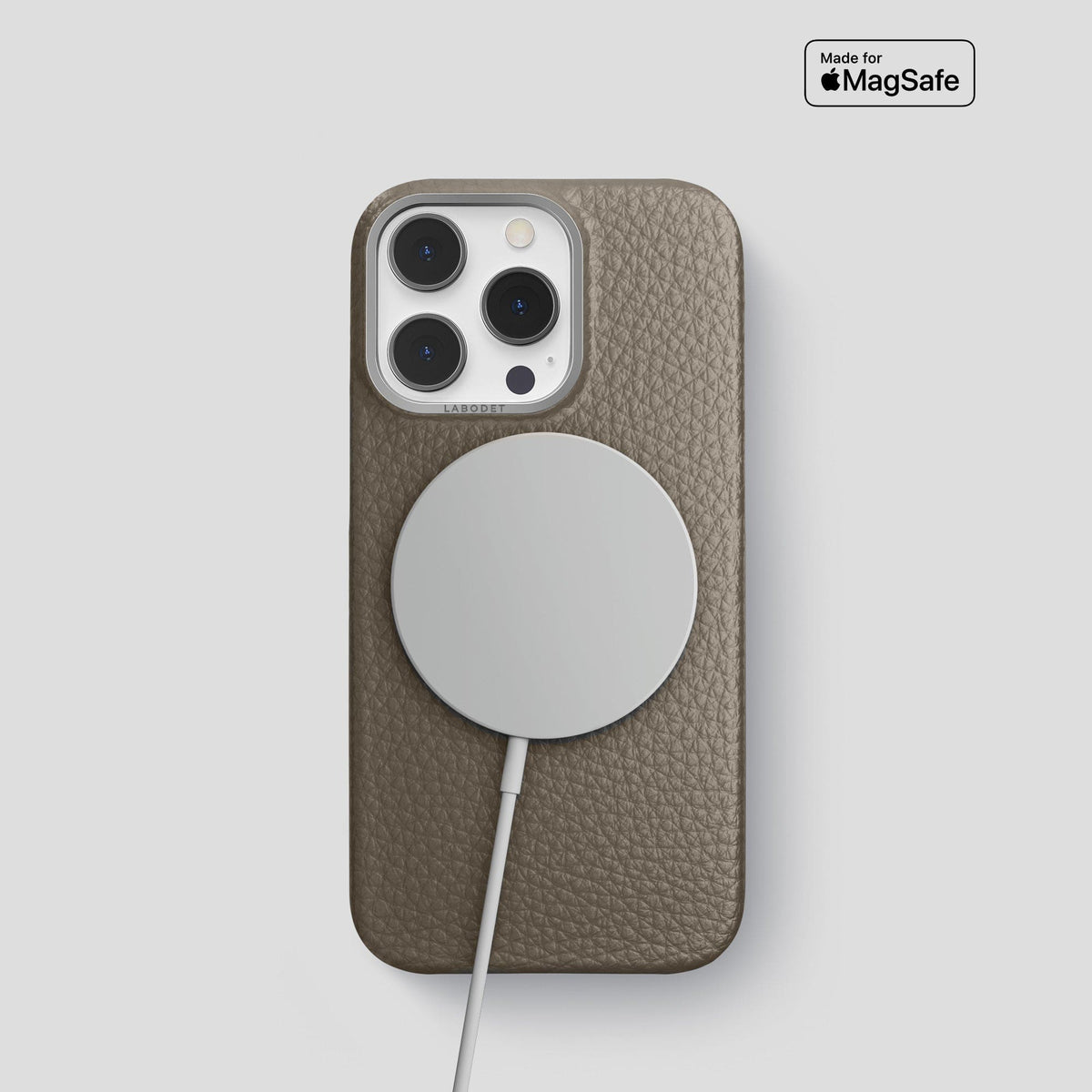 Taupe iPhone 15 Pro Classic Case Calf with Steel Metal -5 | Taupe-Steel