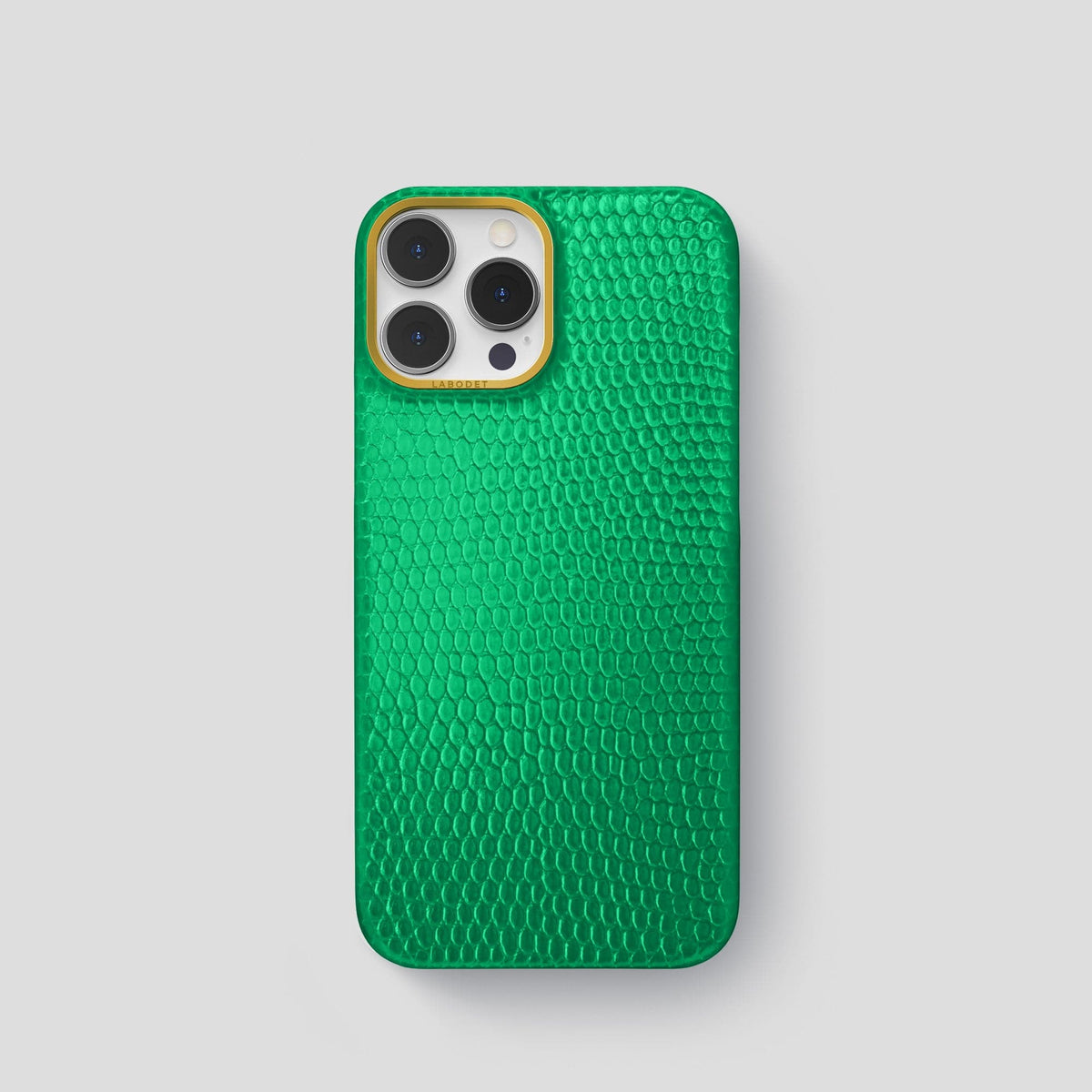 Apple-Green iPhone 15 Pro Classic Case with Gold Metal -1 | Apple-Green-Gold