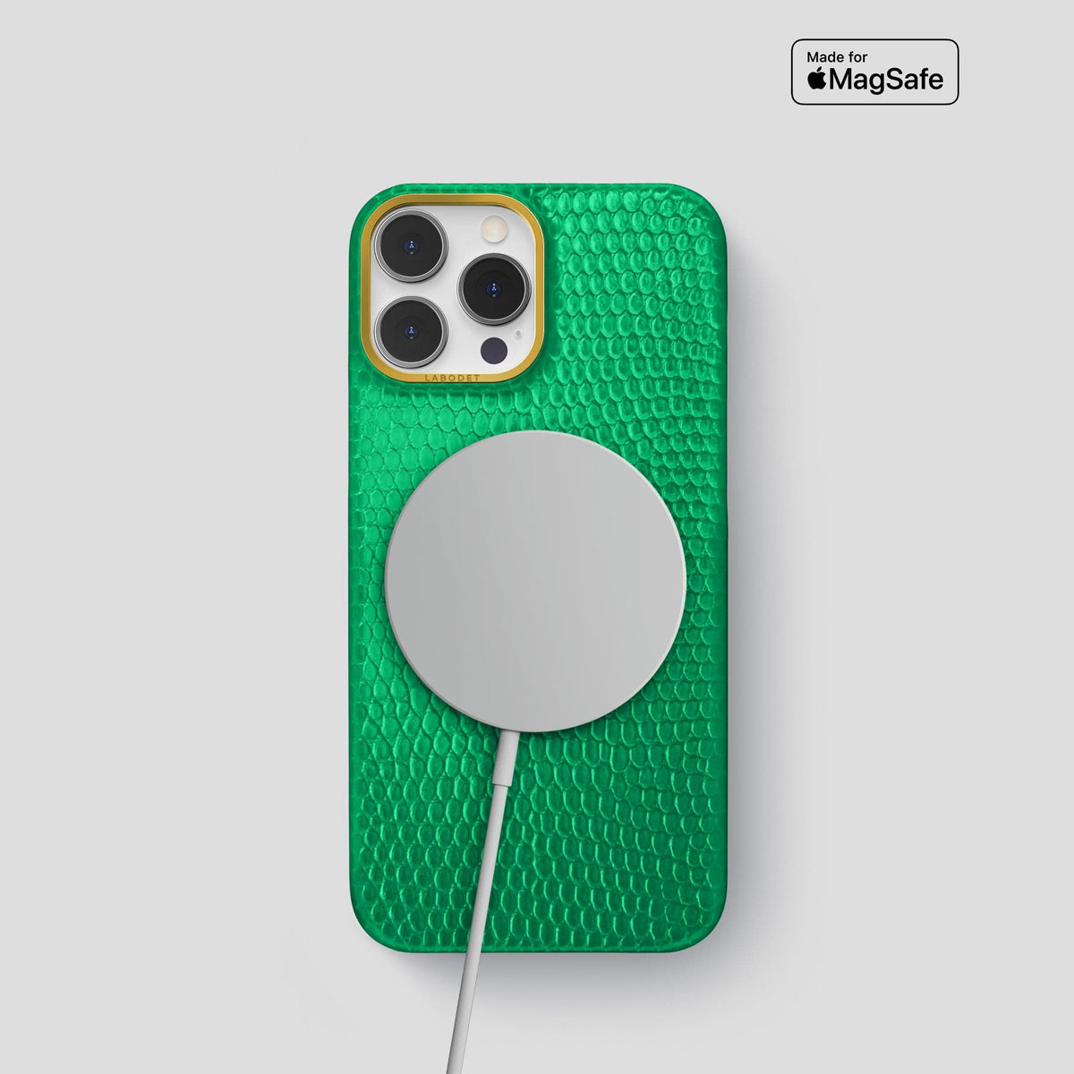 Apple-Green iPhone 15 Pro Classic Case with Gold Metal -5 | Apple-Green-Gold
