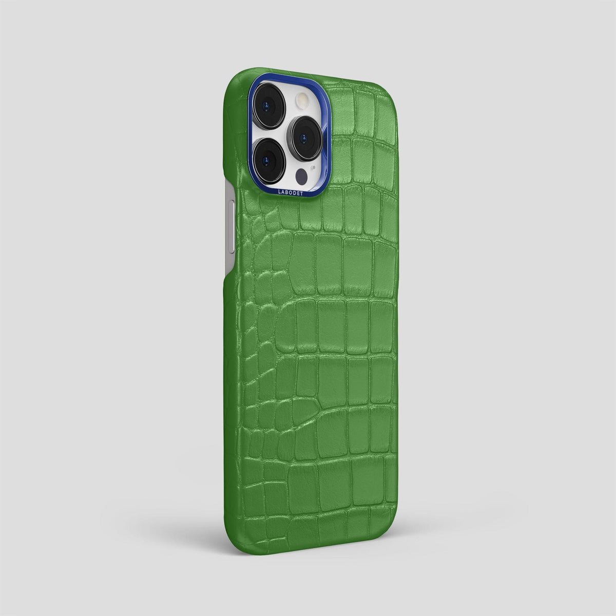 Apple-Green iPhone 15 Pro Max Classic Case Alligator with Blue Metal -2 | Apple-Green-Blue