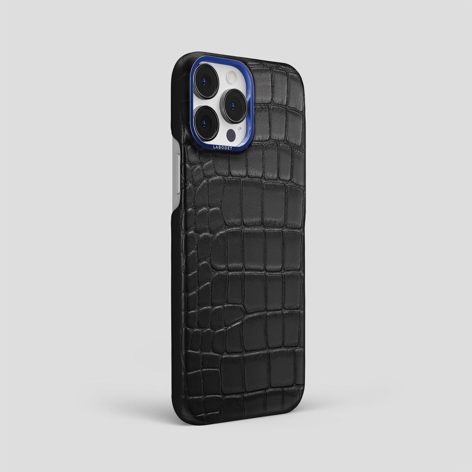 Black iPhone 15 Pro Max Classic Case Alligator with Blue Metal -2 | Black-Blue