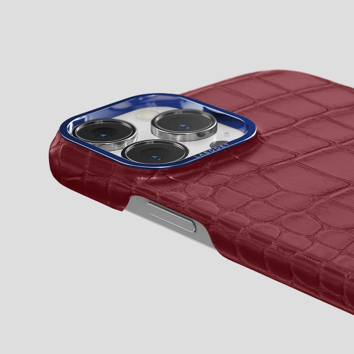Burgundy iPhone 15 Pro Max Classic Case Alligator with Blue Metal -6 | Burgundy-Blue
