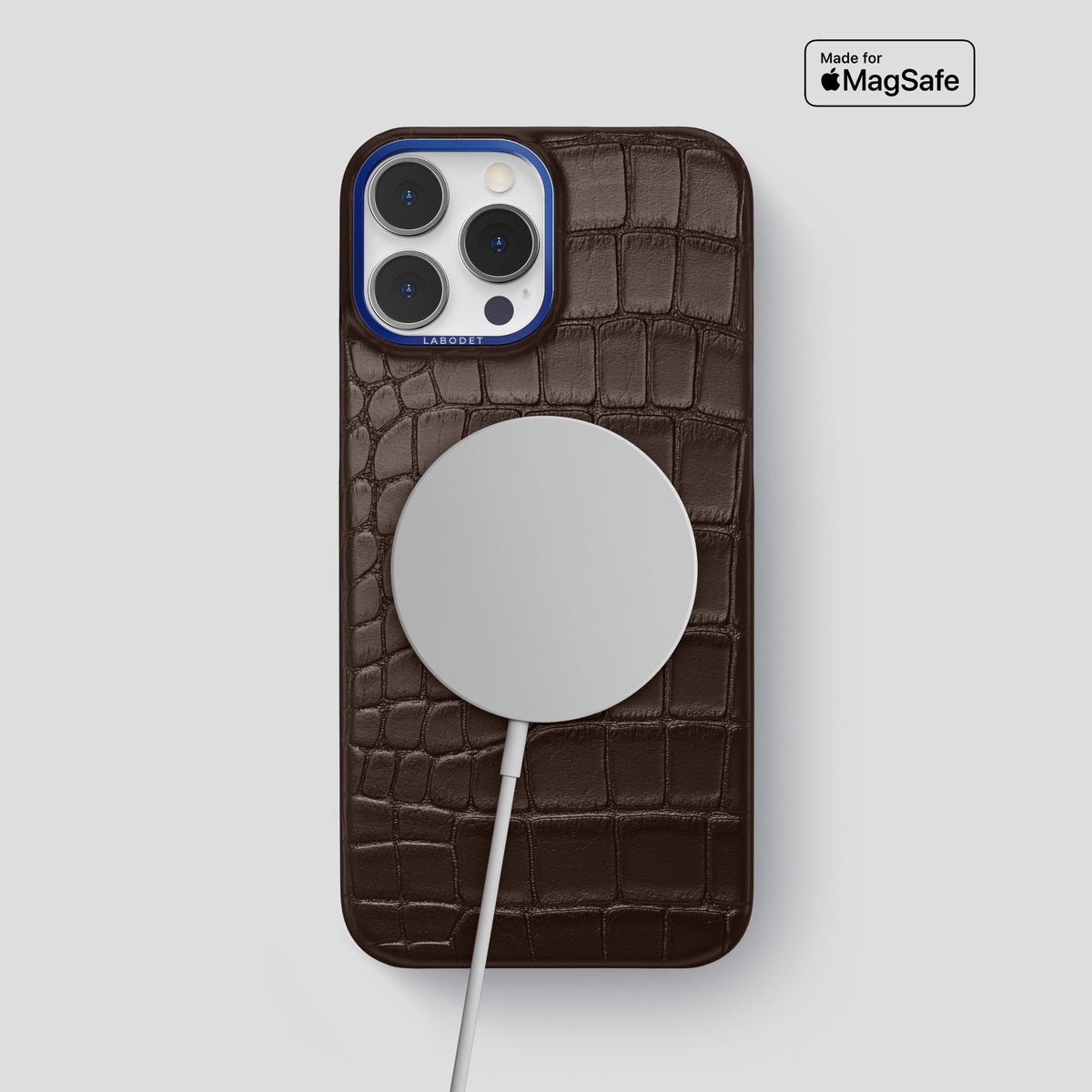 Dark-Brown iPhone 15 Pro Max Classic Case Alligator with Blue Metal -5 | Dark-Brown-Blue
