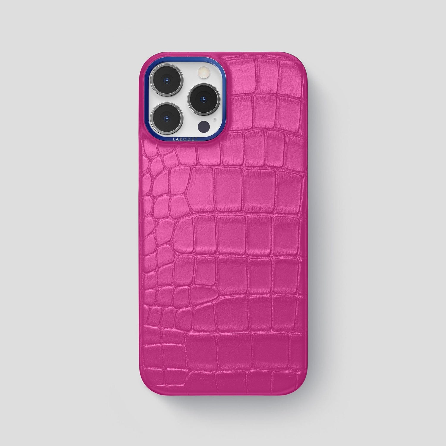 Fuchsia iPhone 15 Pro Max Classic Case Alligator with Blue Metal -1 | Fuchsia-Blue