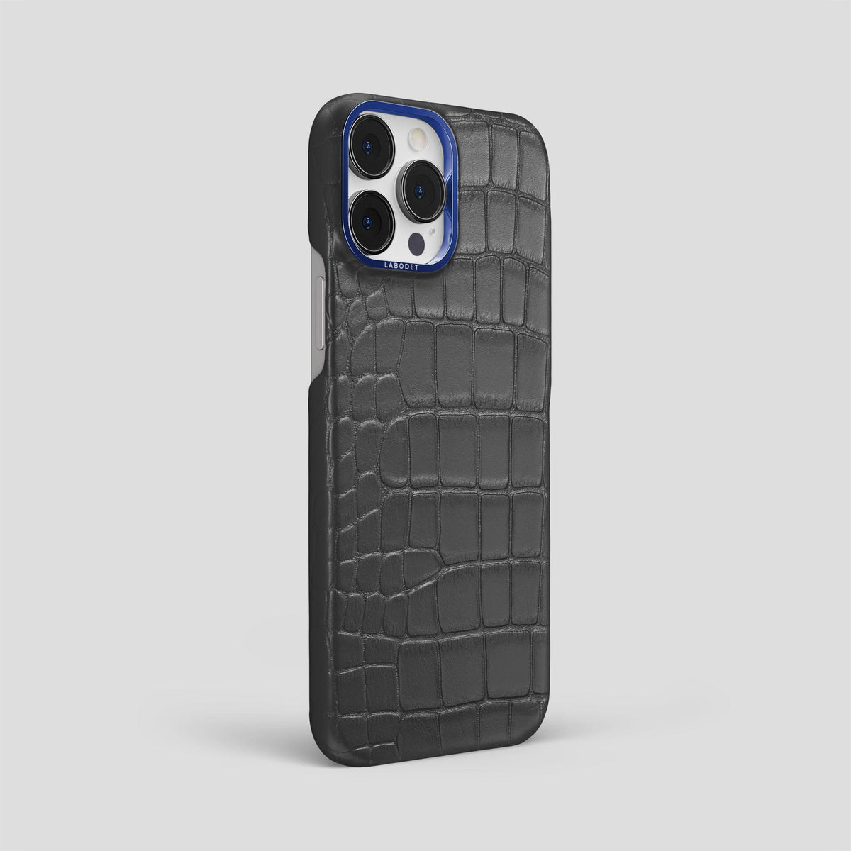 Grey iPhone 15 Pro Max Classic Case Alligator with Blue Metal -2 | Grey-Blue