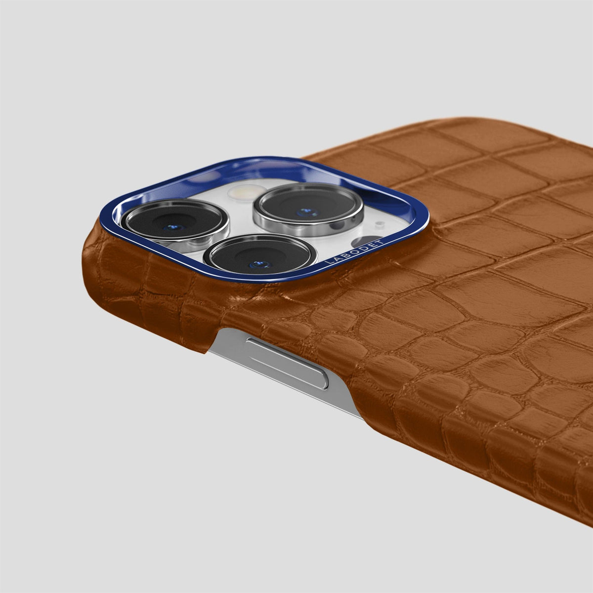 Honey iPhone 15 Pro Max Classic Case Alligator with Blue Metal -6 | Honey-Blue