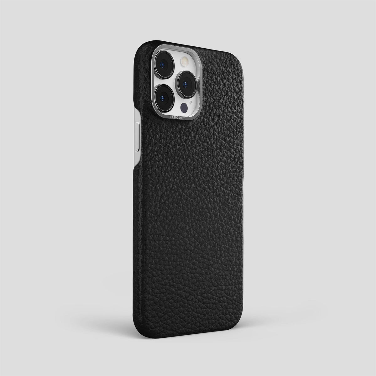 Black iPhone 15 Pro Max Classic Case Calf with Steel Metal -2 | Black-Steel