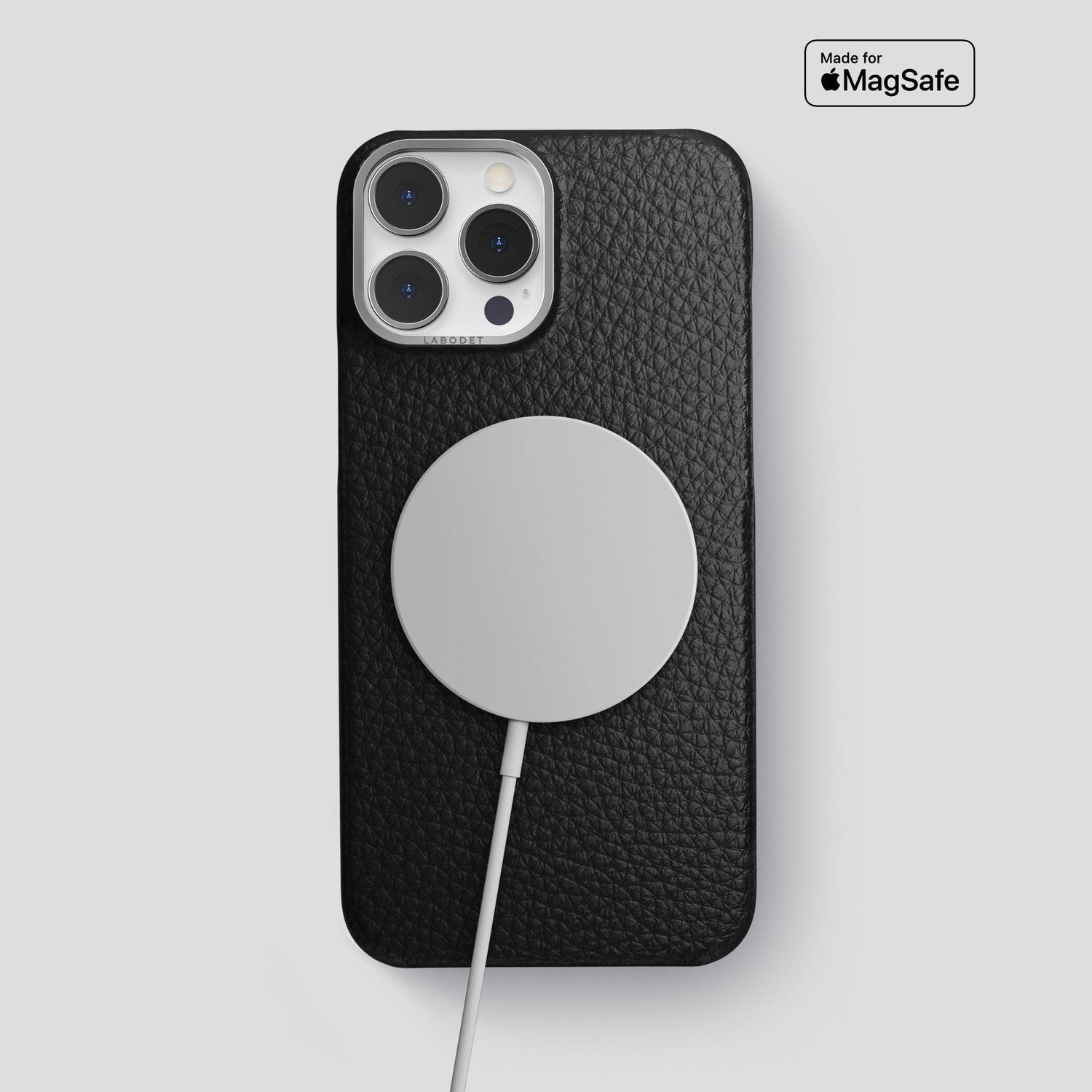 Black iPhone 15 Pro Max Classic Case Calf with Steel Metal -5 | Black-Steel