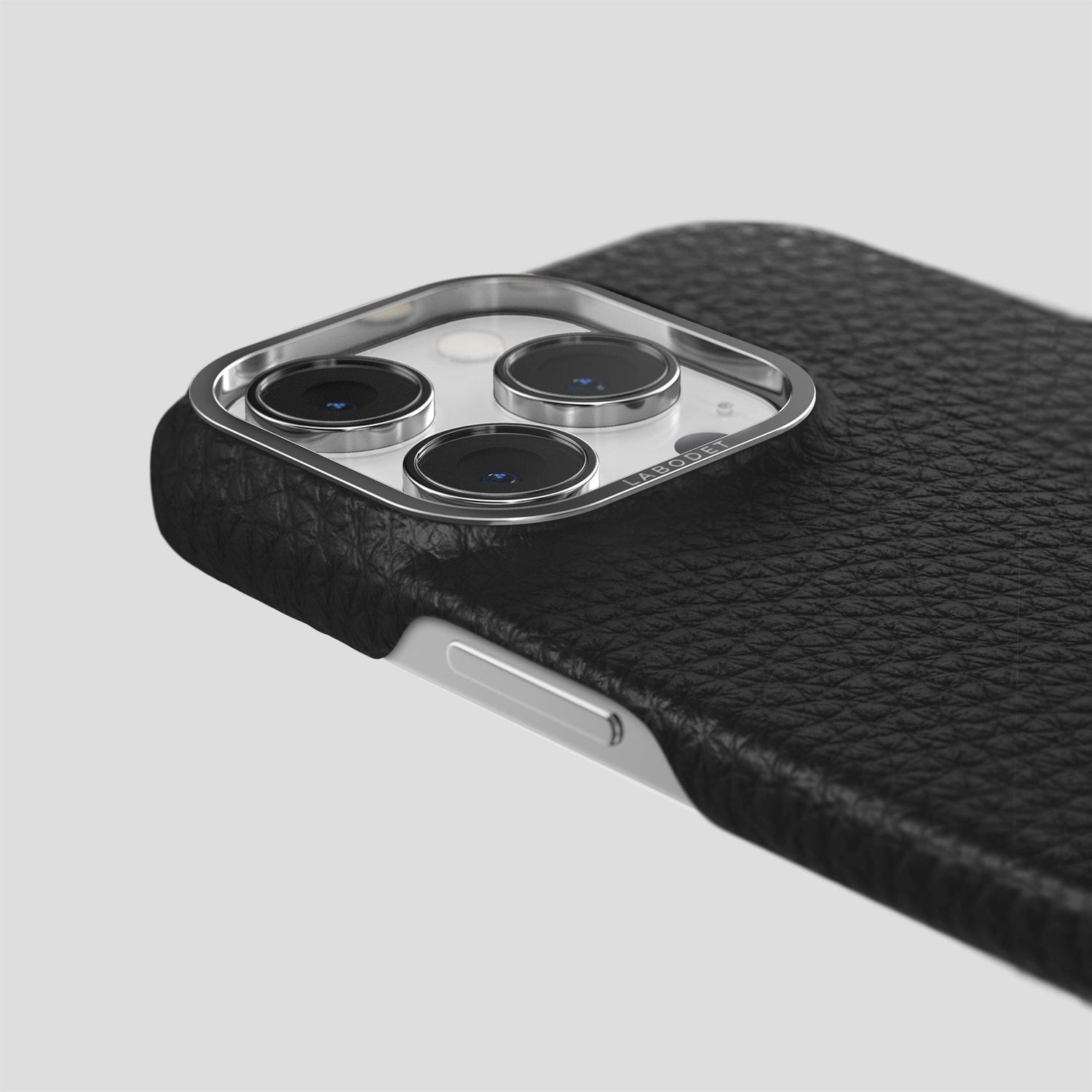 Black iPhone 15 Pro Max Classic Case Calf with Steel Metal -6 | Black-Steel