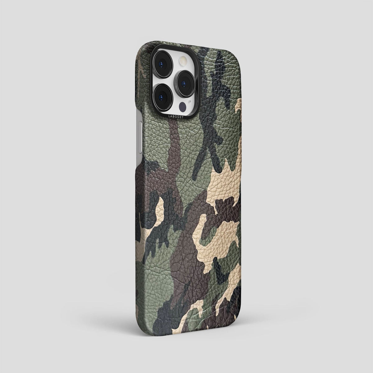 Camouflage iPhone 15 Pro Max Classic Case Calf with Black Metal -2 | Camouflage-Black