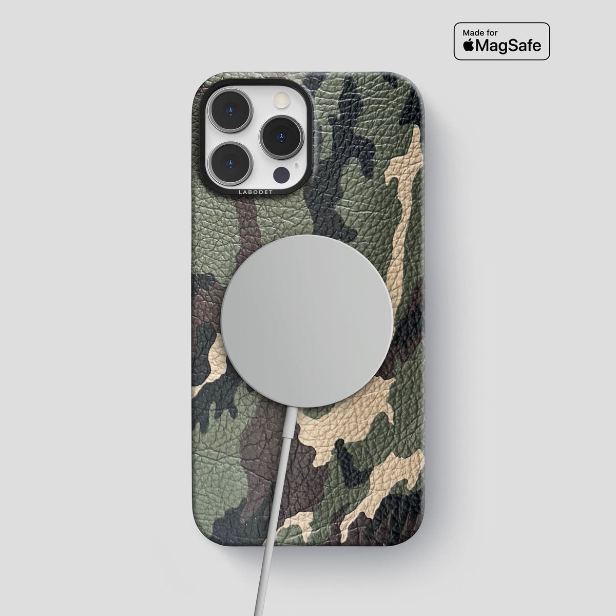 Camouflage iPhone 15 Pro Max Classic Case Calf with Black Metal -5 | Camouflage-Black