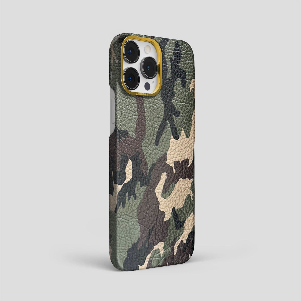 Camouflage iPhone 15 Pro Max Classic Case Calf with Gold Metal -2 | Camouflage-Gold