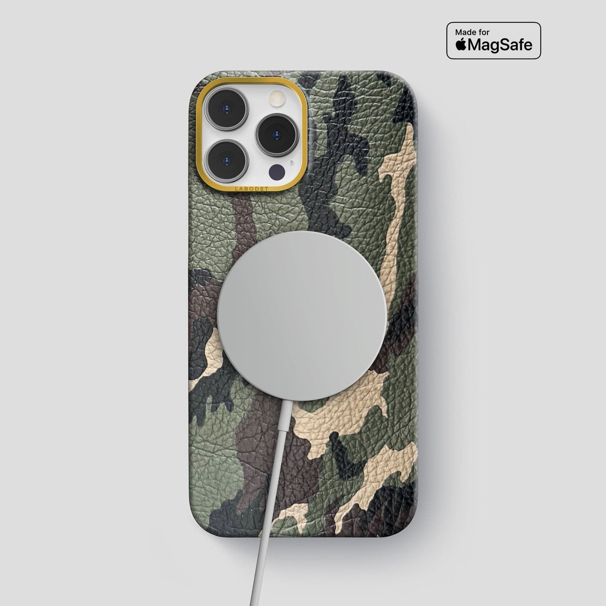 Camouflage iPhone 15 Pro Max Classic Case Calf with Gold Metal -5 | Camouflage-Gold