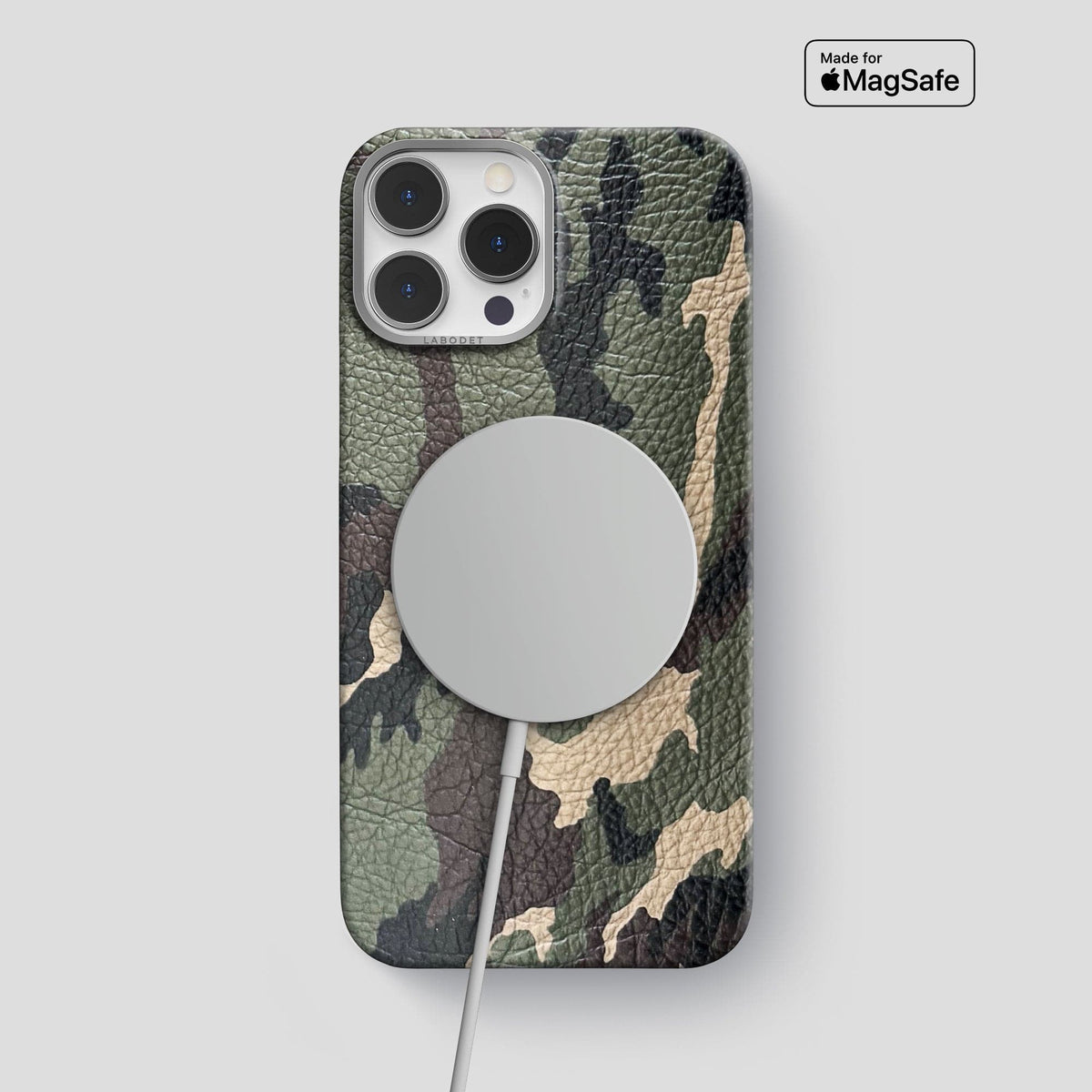 Camouflage iPhone 15 Pro Max Classic Case Calf with Steel Metal -5 | Camouflage-Steel