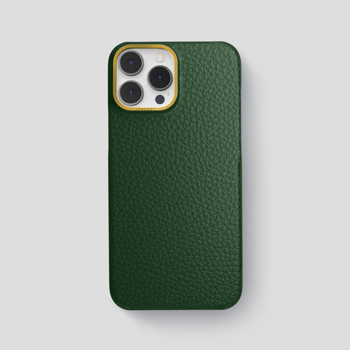Dark Green iPhone 15 Pro Max Classic Case Calf with Gold Metal -1 | Dark-Green-Gold