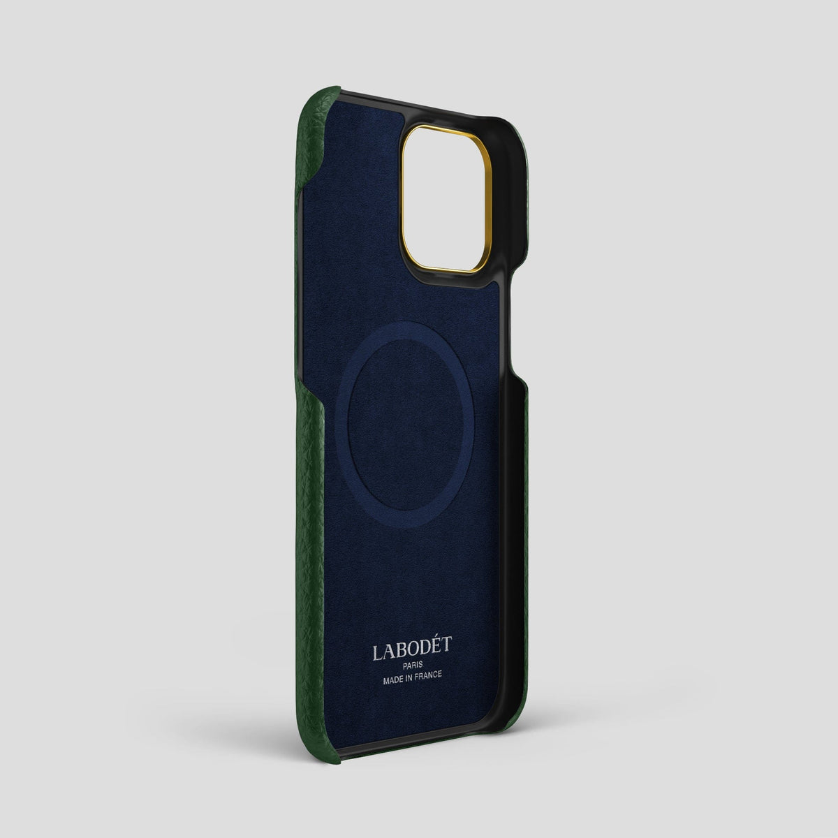 Dark Green iPhone 15 Pro Max Classic Case Calf with Gold Metal -4 | Dark-Green-Gold