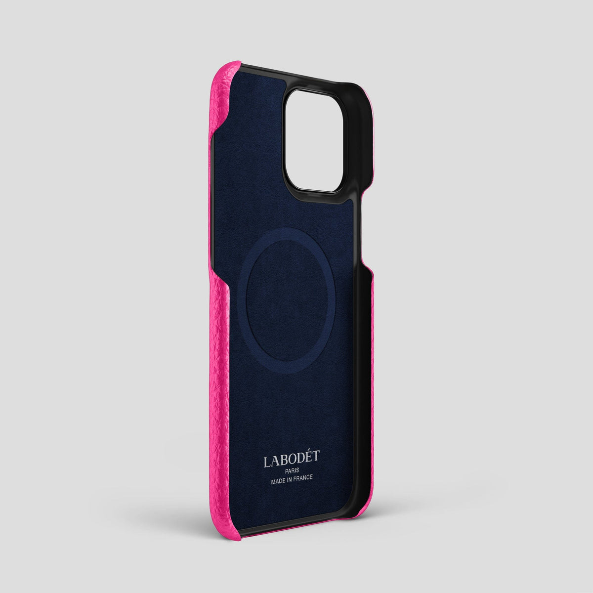 Magenta iPhone 15 Pro Max Classic Case Calf with Black Metal -4 | Magenta-Black