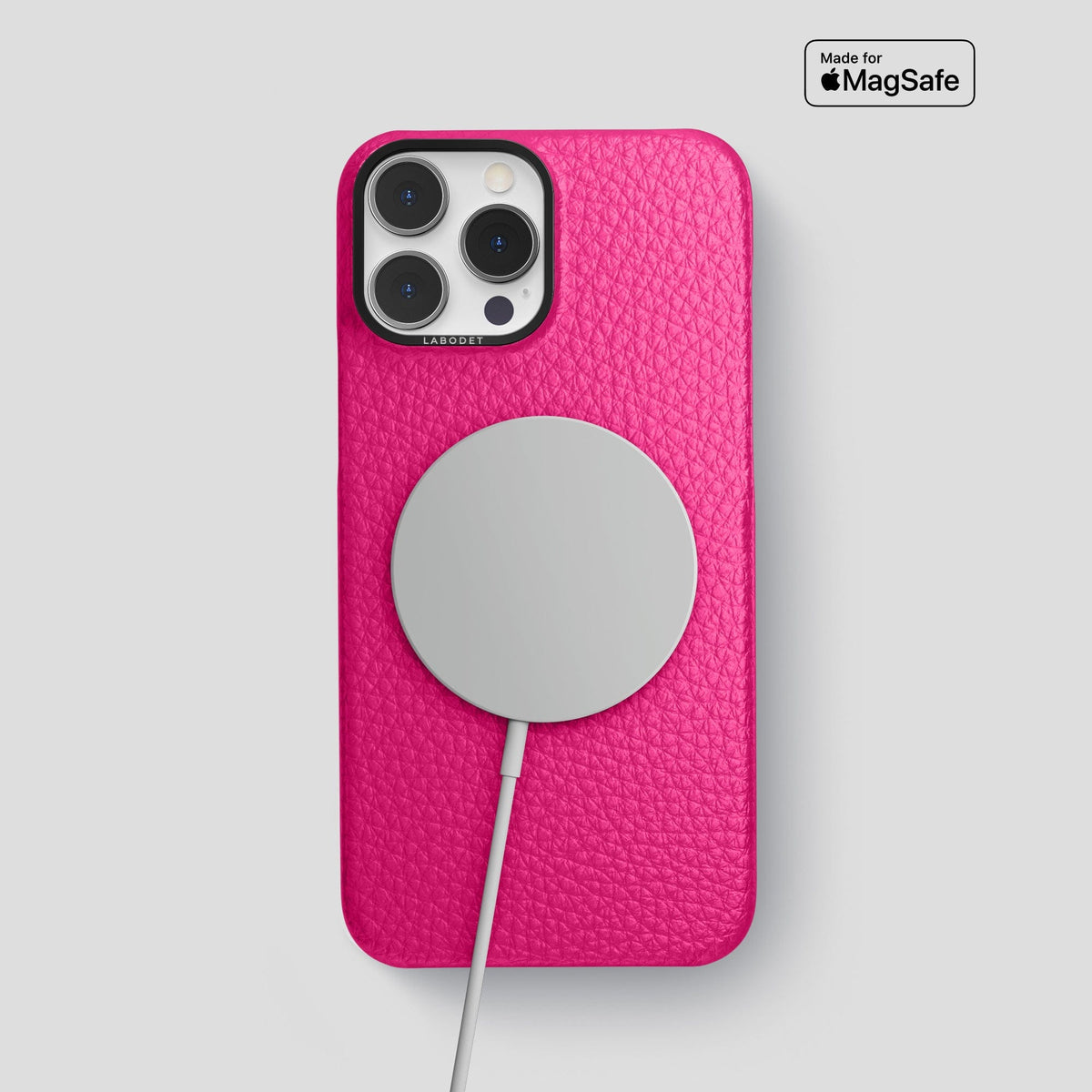 Magenta iPhone 15 Pro Max Classic Case Calf with Black Metal -5 | Magenta-Black
