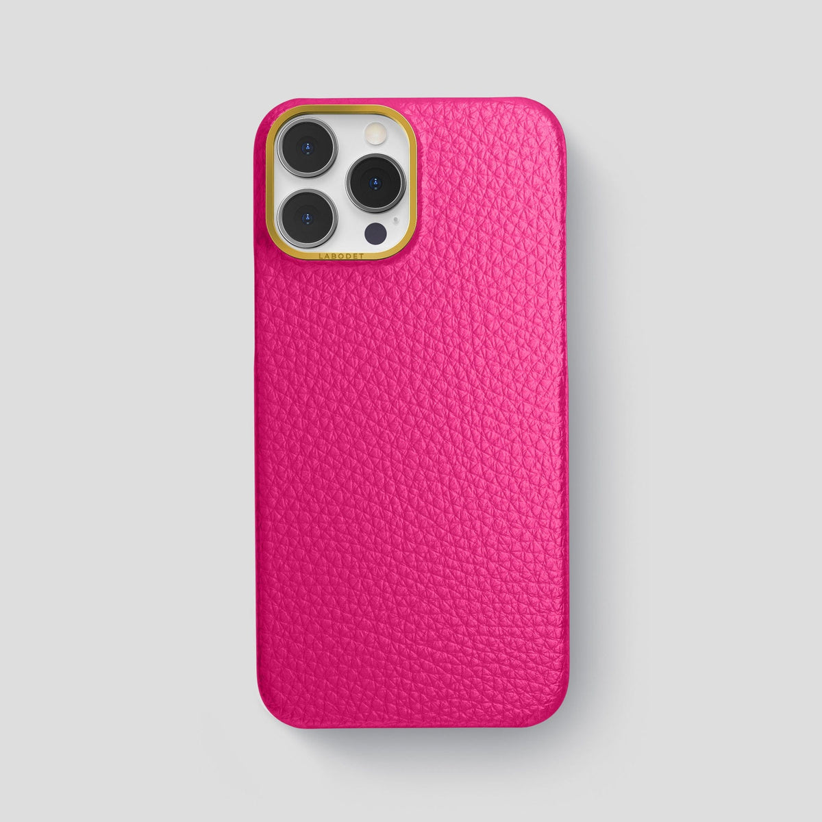 Magenta iPhone 15 Pro Max Classic Case Calf with Gold Metal -1 | Magenta-Gold