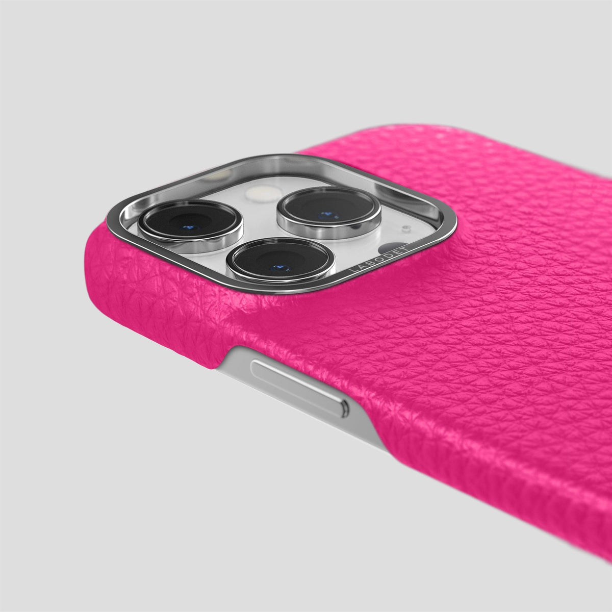 Magenta iPhone 15 Pro Max Classic Case Calf with Steel Metal -6 | Magenta-Steel