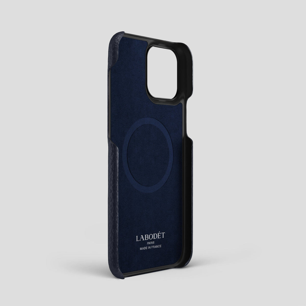 Marine iPhone 15 Pro Max Classic Case Calf with Black Metal -4 | Marine-Black