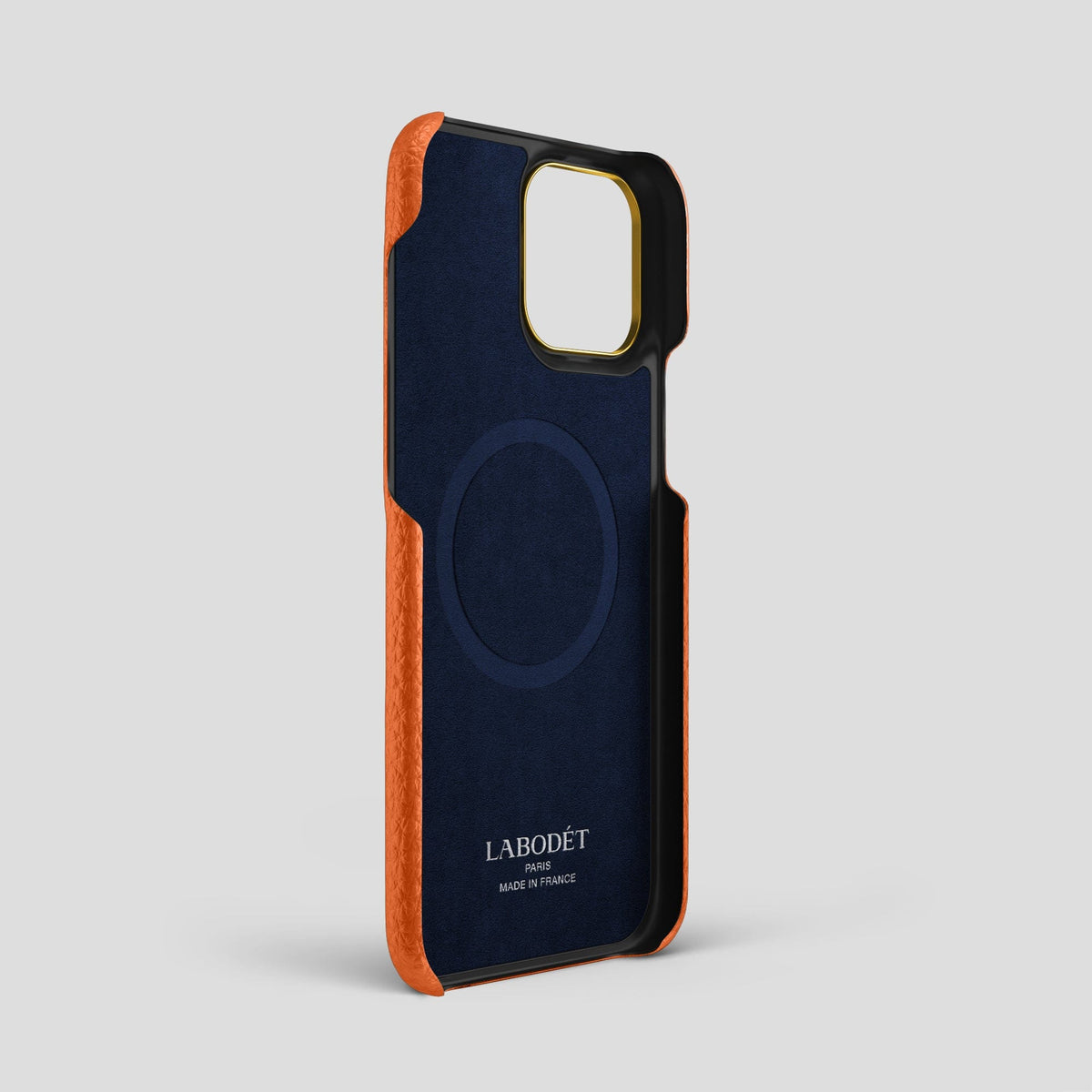 Orange iPhone 15 Pro Max Classic Case Calf with Gold Metal -4 | Orange-Gold