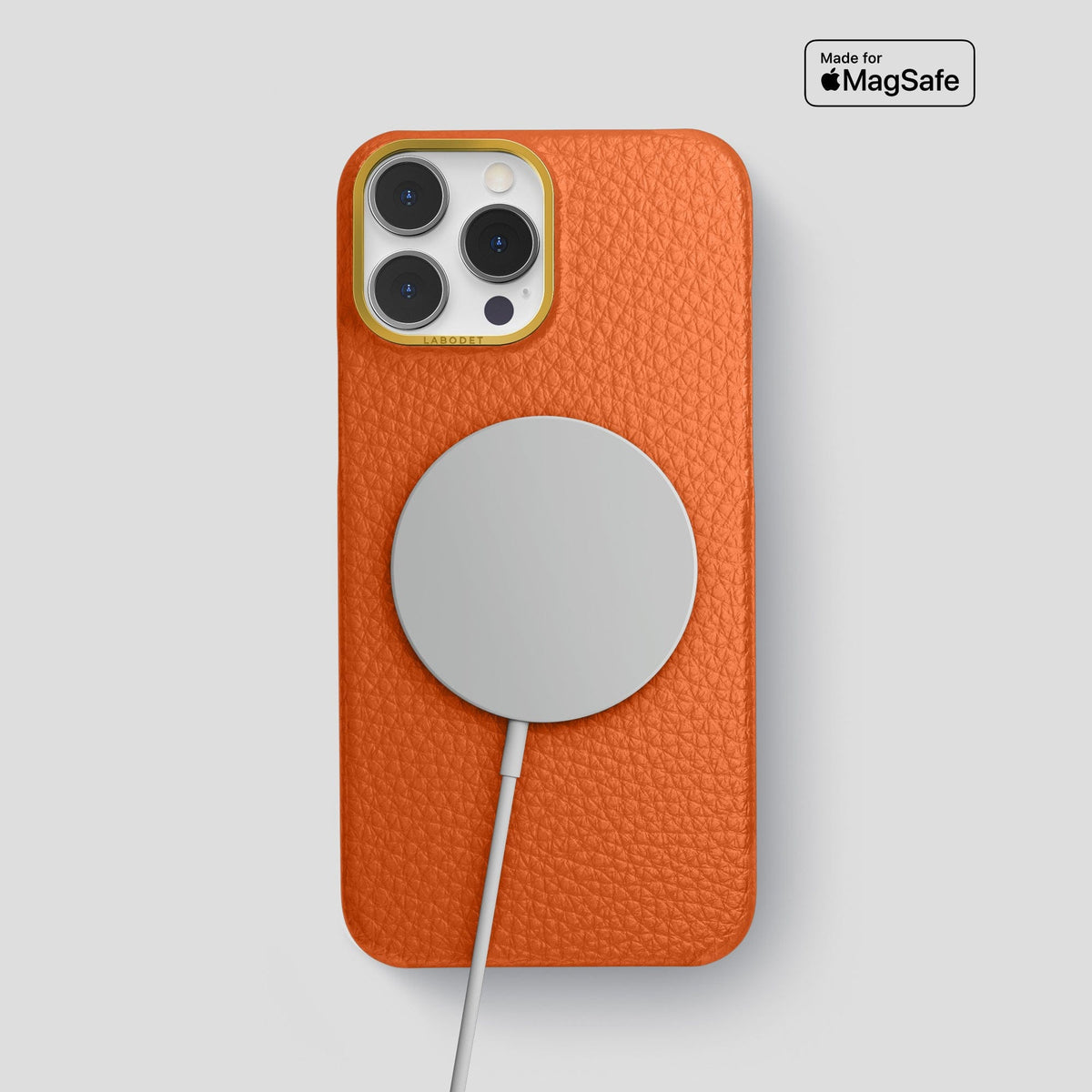 Orange iPhone 15 Pro Max Classic Case Calf with Gold Metal -5 | Orange-Gold