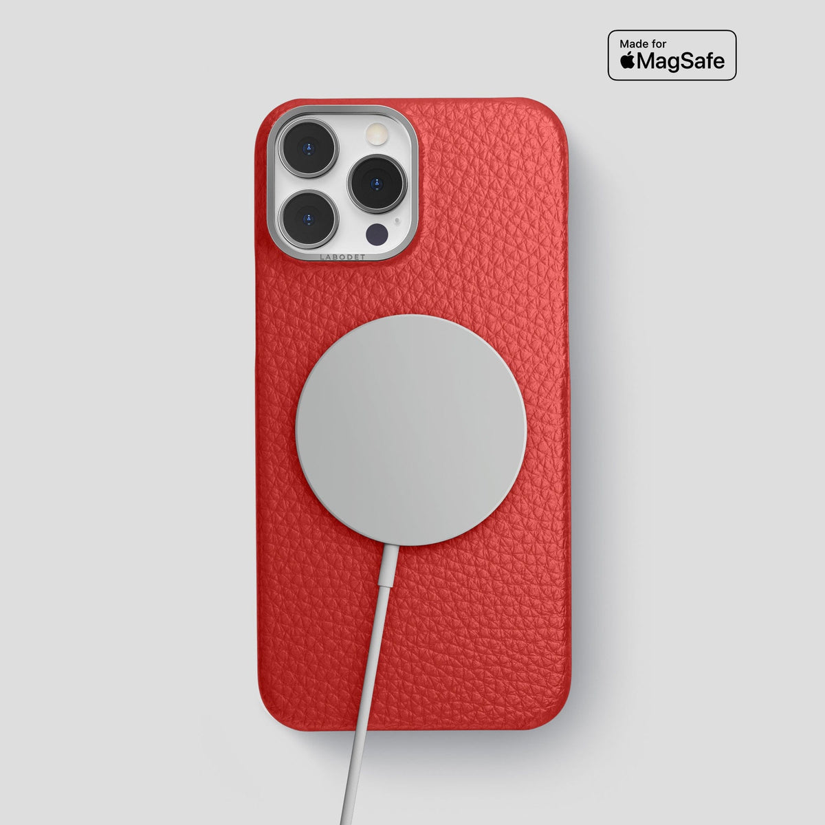Red iPhone 15 Pro Max Classic Case Calf with Steel Metal -5 | Red-Steel