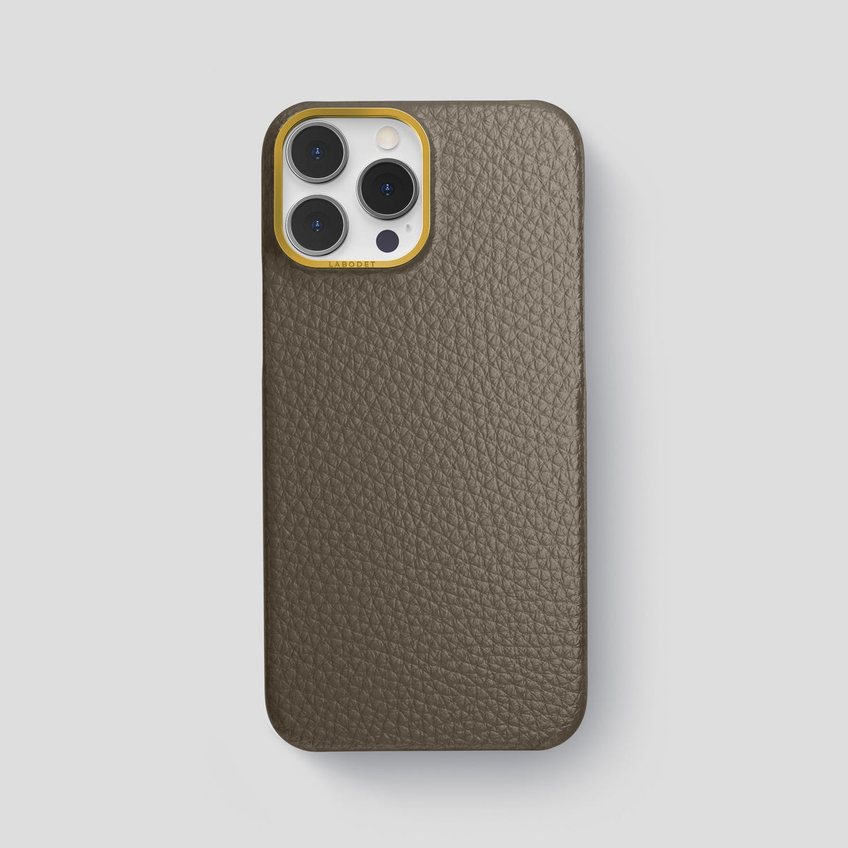 Taupe iPhone 15 Pro Max Classic Case Calf with Gold Metal -1 | Taupe-Gold