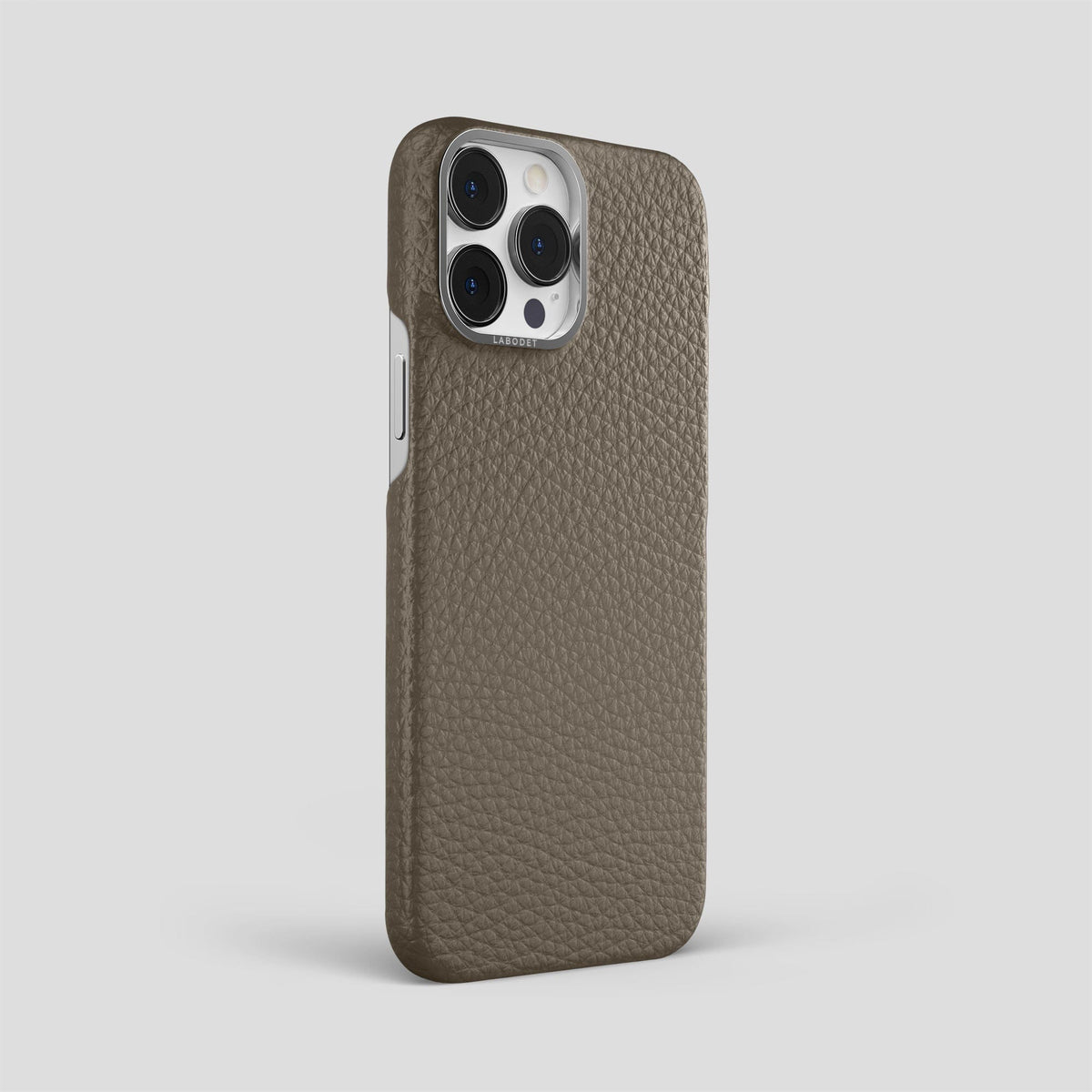 Taupe iPhone 15 Pro Max Classic Case Calf with Steel Metal -2 | Taupe-Steel