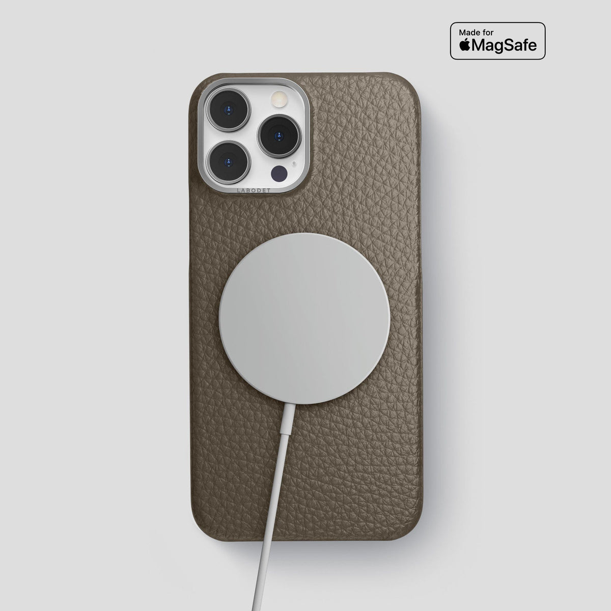 Taupe iPhone 15 Pro Max Classic Case Calf with Steel Metal -5 | Taupe-Steel