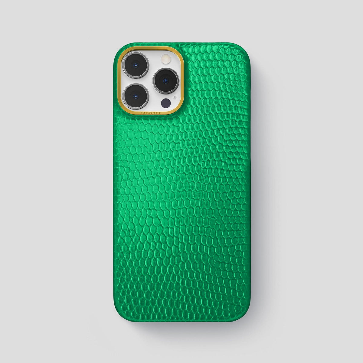 Apple-Green iPhone 15 Pro Max Classic Case with Gold Metal -1 | Apple-Green-Gold