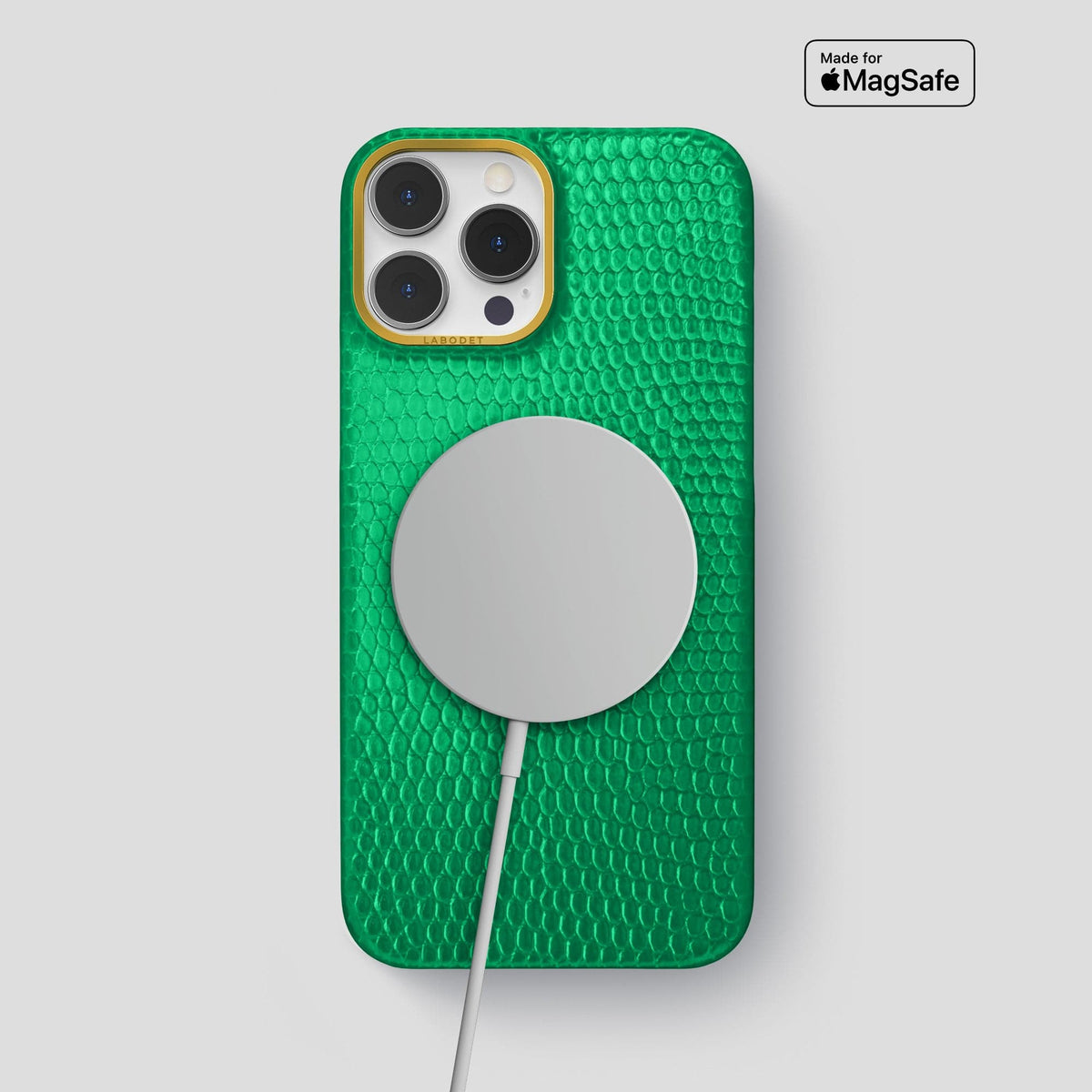 Apple-Green iPhone 15 Pro Max Classic Case with Gold Metal -5 | Apple-Green-Gold