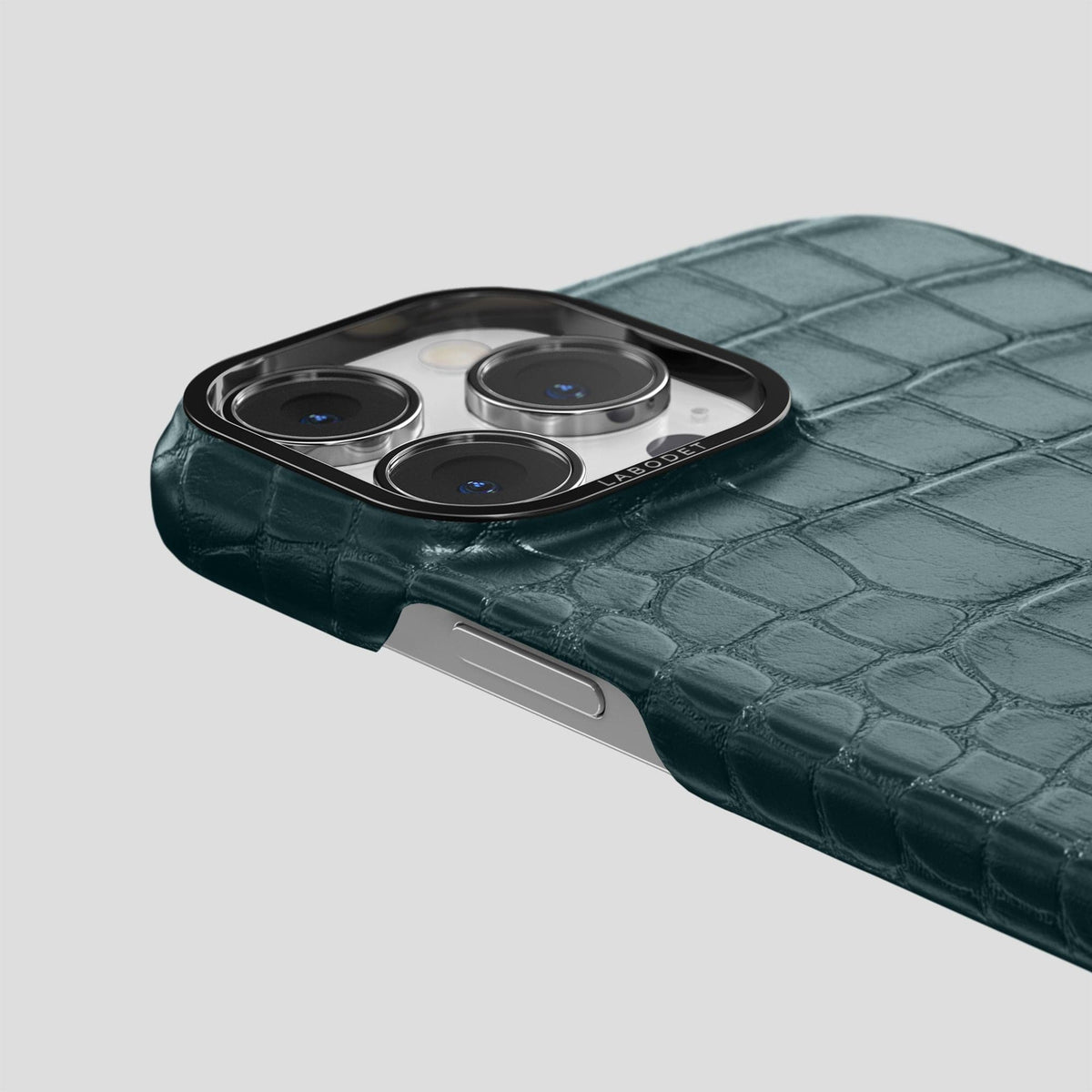 Metallic-Blue iPhone 15 Pro Max Classic Case Alligator with Black Metal -6 | Metallic-Blue-Black