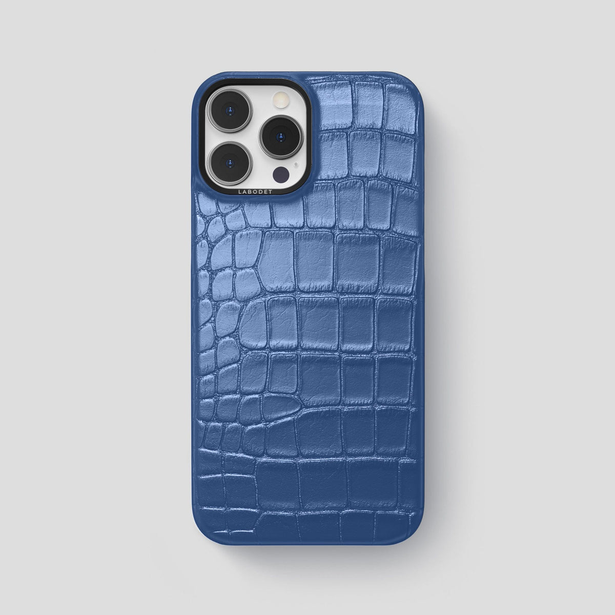 Pearlized-Blue iPhone 15 Pro Max Classic Case Alligator with Black Metal -1 | Pearlized-Blue-Black