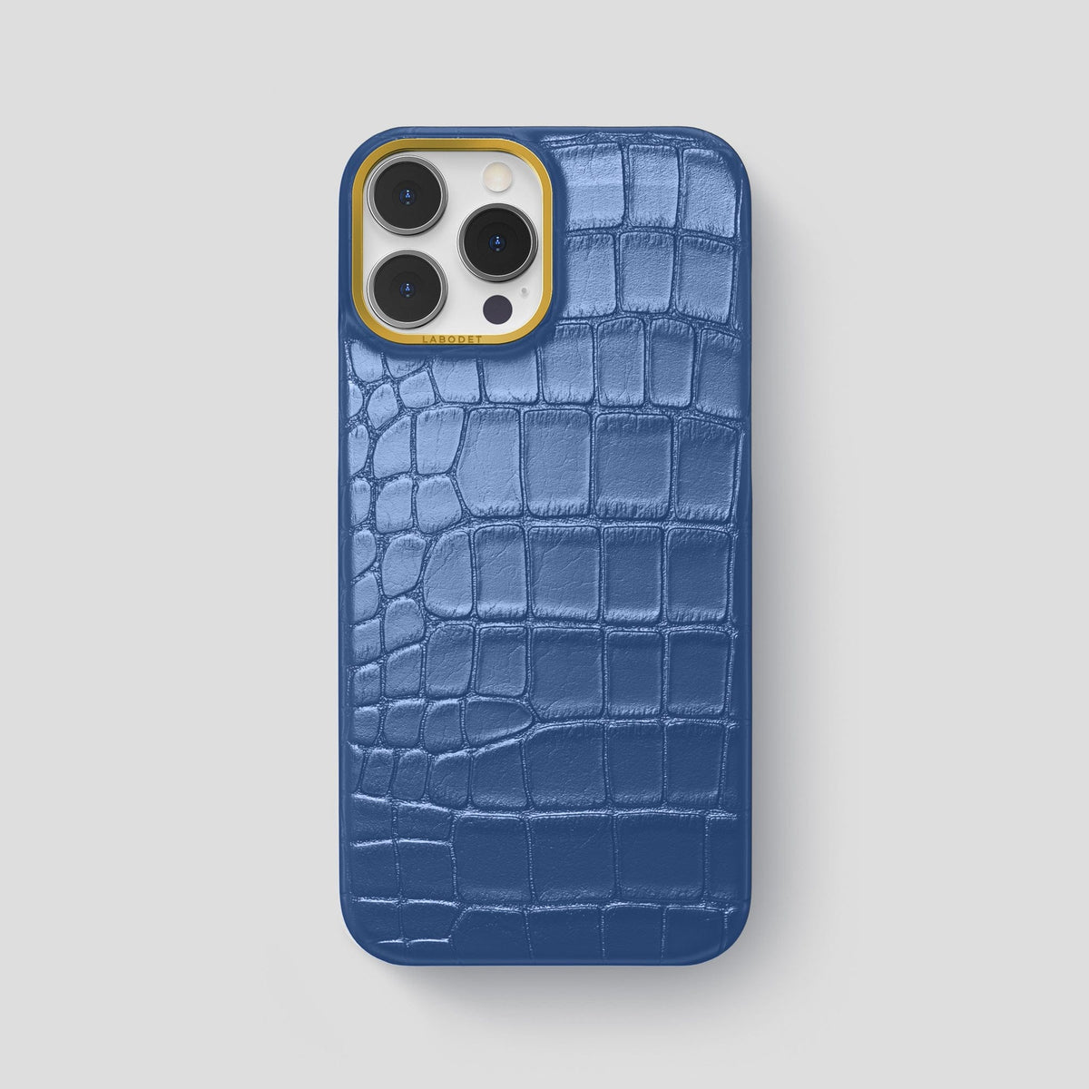 Pearlized-Blue iPhone 15 Pro Max Classic Case Alligator with Gold Metal -1 | Pearlized-Blue-Gold