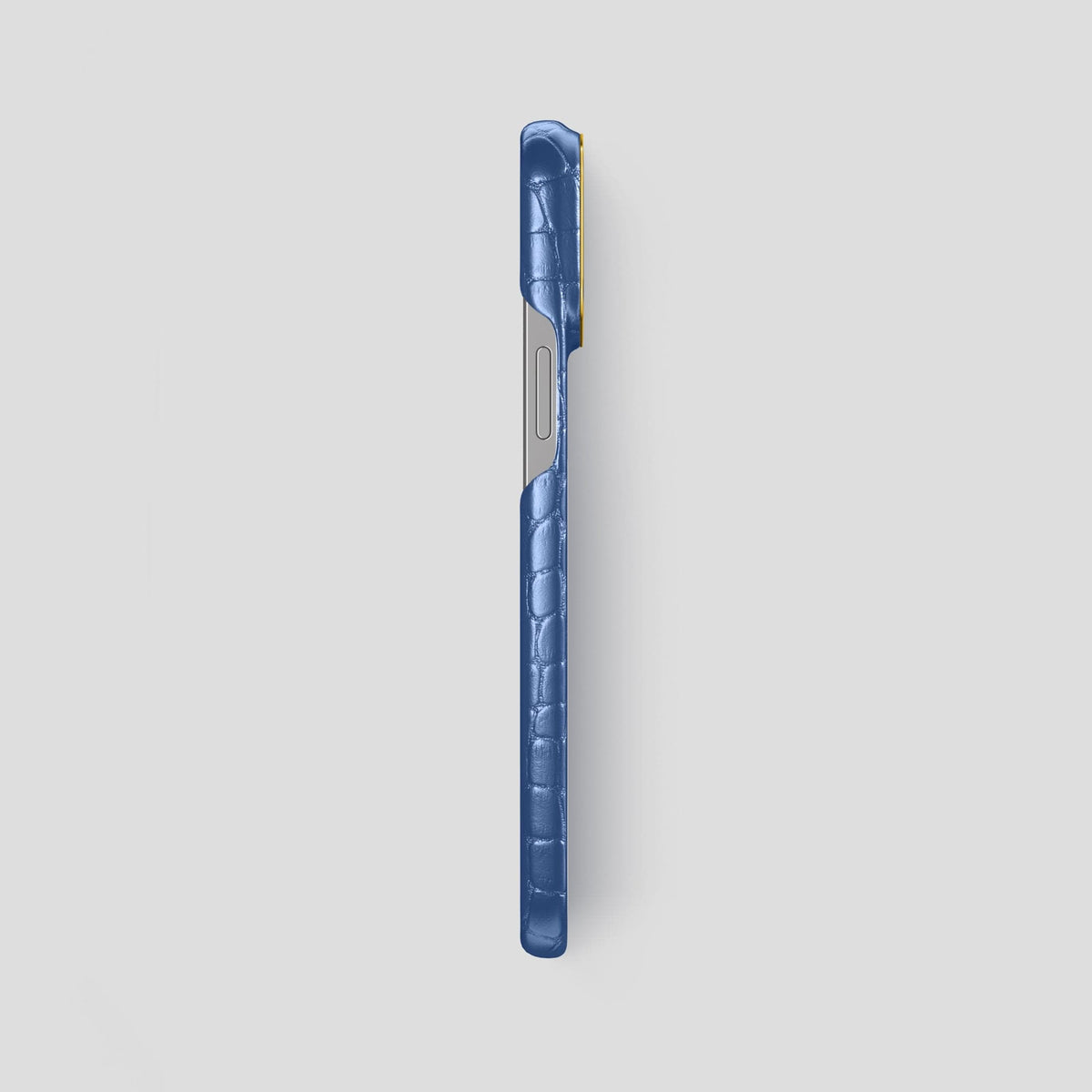Pearlized-Blue iPhone 15 Pro Max Classic Case Alligator with Gold Metal -3 | Pearlized-Blue-Gold