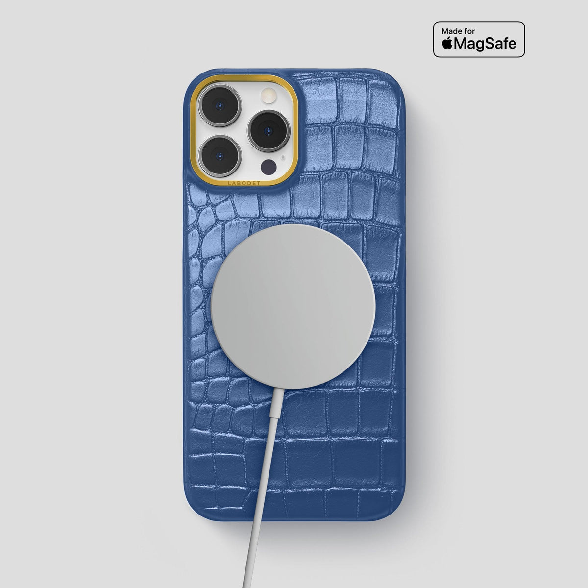 Pearlized-Blue iPhone 15 Pro Max Classic Case Alligator with Gold Metal -5 | Pearlized-Blue-Gold