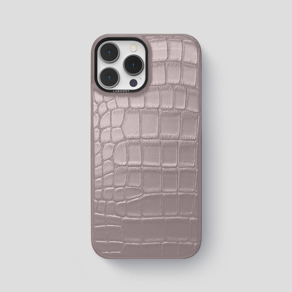 Pearlized-Pink iPhone 15 Pro Max Classic Case Alligator with Black Metal -1 | Pearlized-Pink-Black