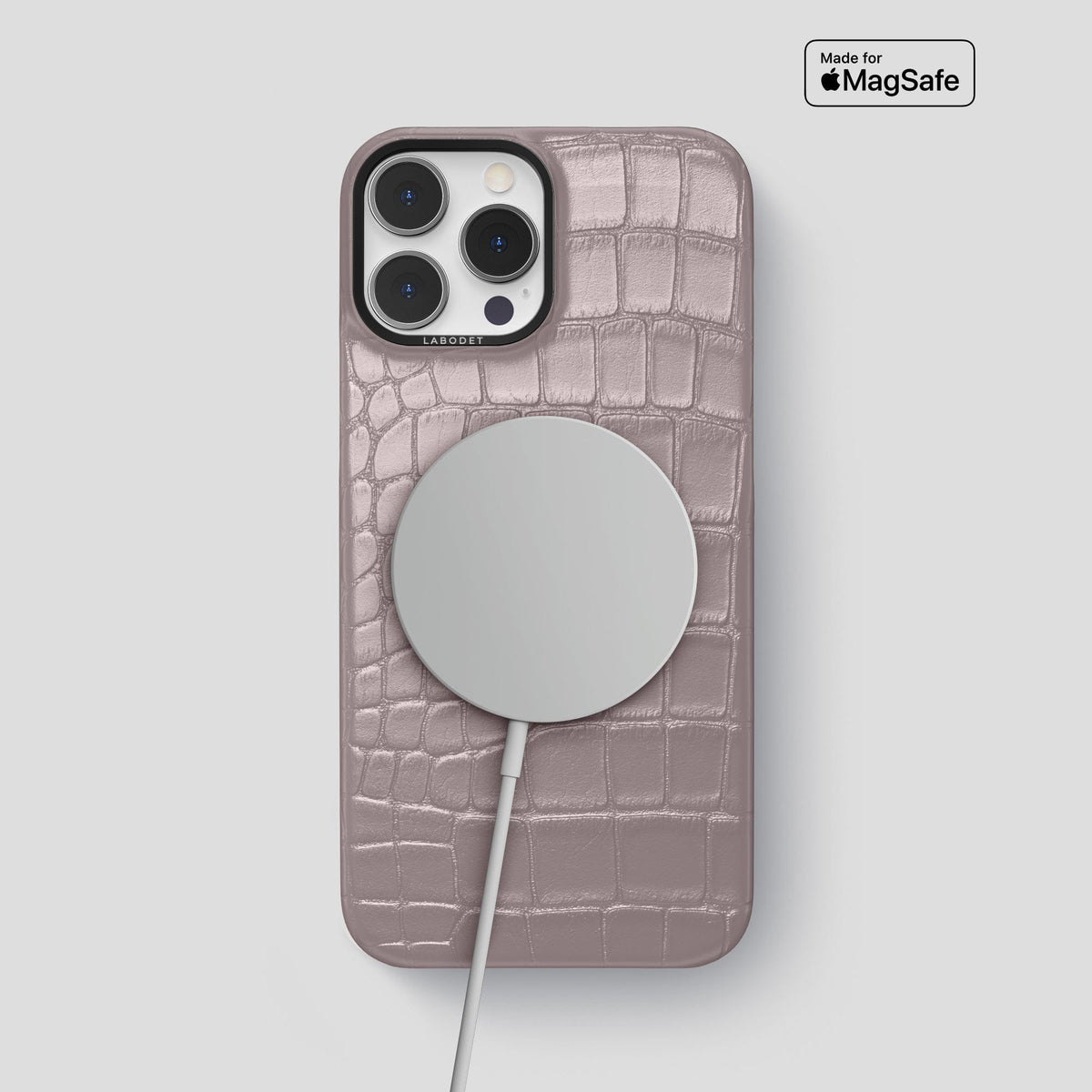 Pearlized-Pink iPhone 15 Pro Max Classic Case Alligator with Black Metal -5 | Pearlized-Pink-Black